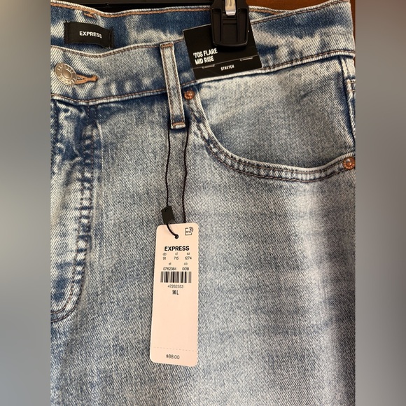Express 70s Flare Mid Rise Light Blue Jeans - Picture 2 of 4